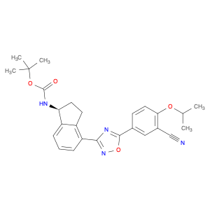 1306763-71-2 Carbamic acid, N-[(1S)-4-[5-[3-cyano-4-(1-methylethoxy)phenyl]-1,2,4-oxadiazol-3-yl]-2,3-dihydro-1H-inden-1-yl]-, 1,1-dimethylethyl ester