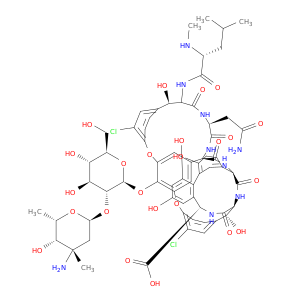 1404-90-6 (1S,2R,18R,22S,25R,28R,40R)-48-{[(2S,3R,4S,5S,6R)-3-{[(2S,4S,5S,6S)-4-amino-5-hydroxy-4,6-dimethyloxan-2-yl]oxy}-4,5-dihydroxy-6-(hydroxymethyl)oxan-2-yl]oxy}-22-(carbamoylmethyl)-5,47-dichloro-2,18,32,35,37-pentahydroxy-19-[(2R)-4-methyl-2-(methylamino)pentanamido]-20,23,26,42,44-pentaoxo-7,13-dioxa-21,24,27,41,43-pentaazaoctacyclo[26.14.2.2^{3,6}.2^{14,17}.1^{8,12}.1^{29,33}.0^{10,25}.0^{34,39}]pentaconta-3,5,8(48),9,11,14,16,29(45),30,32,34,36,38,46,49-pentadecaene-40-carboxylic acid