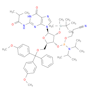 147201-04-5 Guanosine, 5'-O-[bis(4-methoxyphenyl)phenylmethyl]-2'-O-[(1,1-dimethylethyl)dimethylsilyl]-N-(2-methyl-1-oxopropyl)-, 3'-[2-cyanoethyl N,N-bis(1-methylethyl)phosphoramidite]