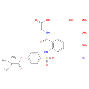 Propanoic acid, 2,2-dimethyl-, 4-[[[2-[[(carboxymethyl)amino]carbonyl]phenyl]amino]sulfonyl]phenyl ester, sodium salt, hydrate (1:1:4)