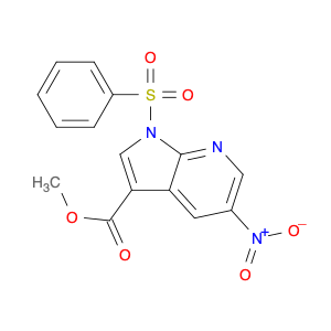 858340-91-7 1H-Pyrrolo[2,3-b]pyridine-3-carboxylic acid, 5-nitro-1-(phenylsulfonyl)-, methyl ester